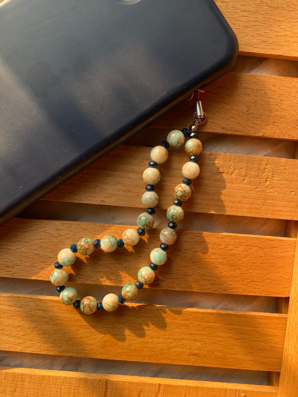 marble beaded phone charm handmade